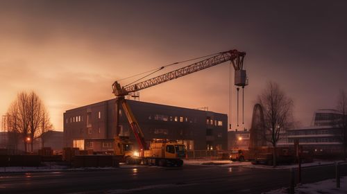 城市发展建筑工地施工机器夜景摄影图 摄影
